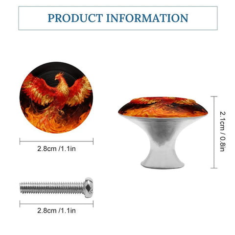 Phoenix In Flames 1.1 Inch Cabinet Knobs Set Of 2 Dope Stainless Steel Aluminum Alloy Drawer Handles with screw dimensions