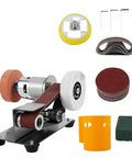 Compact Mini Electric Belt Sander Tool For DIY Polishing And Grinding with attachments including sanding disks and wheels.