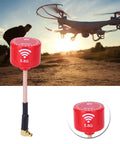 Red Bendable High Gain 5.8GHz LHCP Antenna For RC Drones Directional FPV Antenna With UFL Connector shown with drone in flight