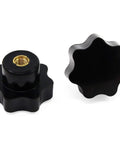 M6 star-knob handles, black with brass threaded inserts, front and side views, 2 pcs