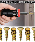 Hand utilizing screwdriver with 6x14mm Short Expansion Screws For Cabinet Hinge Repair And Stripped Thread Restoration Kit
