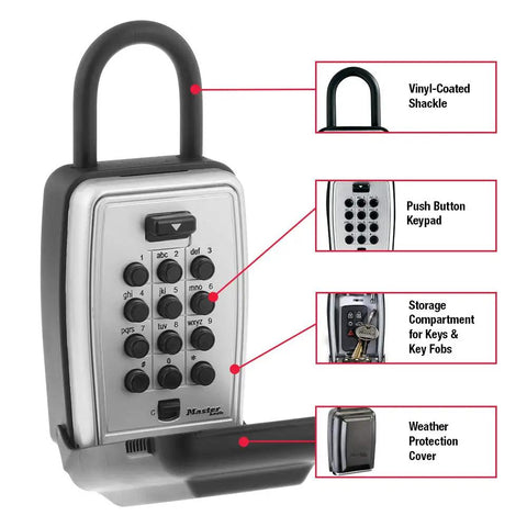 Black Outdoor Key Lock Box With Push Button Combination For Easy Key Hiding And Sharing, Securely Store Up To Five Keys 5422E