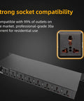 Rock Solid 10 Outlet Power Sequencer With Digital Display And Surge Guard For Home Studio Gear US Plug showing 10 outlet compatibility.