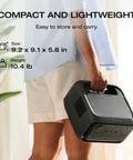 Person carrying RIVER 3 Plus Portable Power Station with 286Wh LiFePO4 Battery, showing compact size and lightweight design