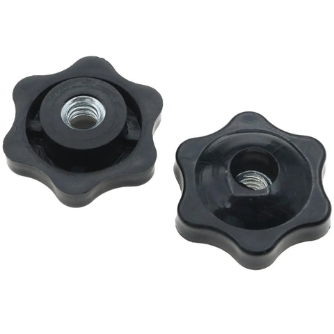 Two black star knobs from Eight Sets T Track Knob Kit With Galvanized Iron Screws One Quarter Twenty By Two Inches And One Quarter Inch Black Hex Nut