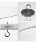 Weatherproof Outdoor Bird Feeder Cover Dome with iron hanging bracket, close-up views of edges and hook attachment.
