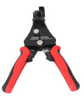 Heavy Duty Automatic Wire Stripper Cutter Crimping Tool 3 In 1 Adjustable for 10 To 22 Awg showing red rubber grips and zinc alloy frame.