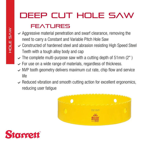 Bi Metal Deep Cut Hole Saw For Metal And Wood 210mm Diameter with text listing features and brand name
