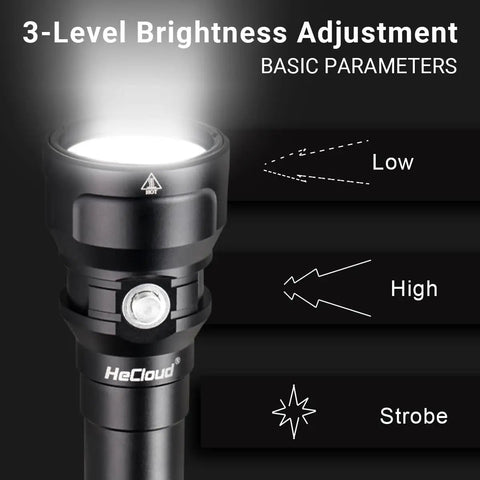 3-level brightness adjustment on Beast Mode Underwater Dive Flashlight With 2000 Lumens, 873 Ft Beam, Rechargeable IPX8 Waterproof Torch