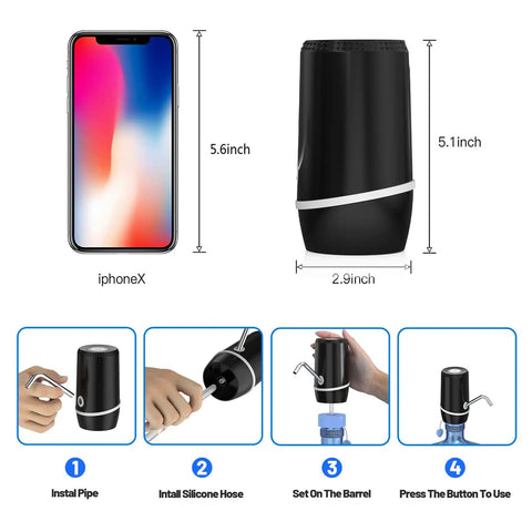 Two Pack Electric Portable Five Gallon Water Dispenser With Micro USB Charging Water Bottle Pump installation steps