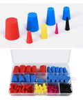 Top Quality Conical Silicone Stopper 125 Piece Assortment Kit For Various Tubing Needs. box with assorted tapered silicone plugs