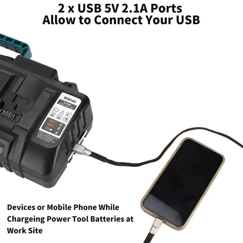 Replacement Four Port Rapid Charger Station Workhorse For Dewalt 20V Max Batteries charging phone via USB