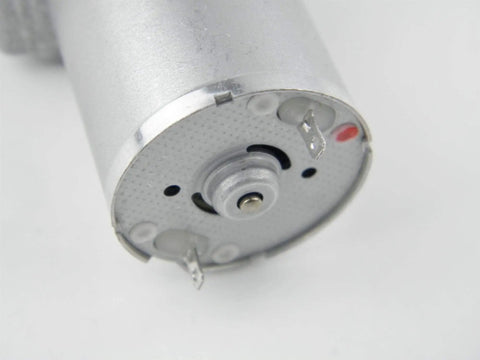 Close-up of 12V DC Gear Reduction Motor 370 Size With Right Angle Mount Base And Bracket, 20 RPM Output, metallic construction