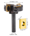 Heavy Duty Slab Flattening Router Bit With 1/4 Inch Shank And Tungsten Carbide Spoilboard Surfacing Planer showing 4 Ti coated blades.