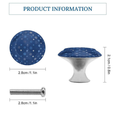 2 Pack Round Cabinet Knobs With Screws, Navy Blue Polka Dot Drawer Pulls, Stainless Steel And Aluminum Alloy with Dimensions