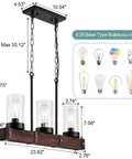 Diagram of Dark Brown Farmhouse Kitchen Island Light Fixtures With 3 Light Over Table Black Barn Wood Island Lighting For Kitchen And Pool Table 23 Inches Great For Dining Rooms And Open Concept Kitchens Or Bar Counters with dimensions and bulb types