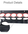 Heavy Duty Iron Wall Mount Spray Bottle Rack For Garage And Shed Storage showing five holes for bottles and black iron material.