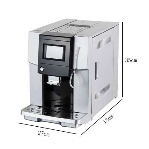 Front view of 200W Commercial Coffee Machine With Lightning Fast 30 Seconds Per Cup Brew, Built In Bean Grinder, Silver Finish.
