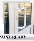 Installed Offset Door Pull Handle 10 Inch Center To Center Length 1 Inch Diameter Aluminum 90 Degree Through Bolt Mount Clear Anodized