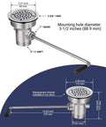 Three And A Half Inch Commercial Sink Drain With Twist Lever Handle For Restaurant Two Thirds Compartment Sink Waste Drain Valve Without Overflow Inlet Easy Control Blockage Free And Leakproof