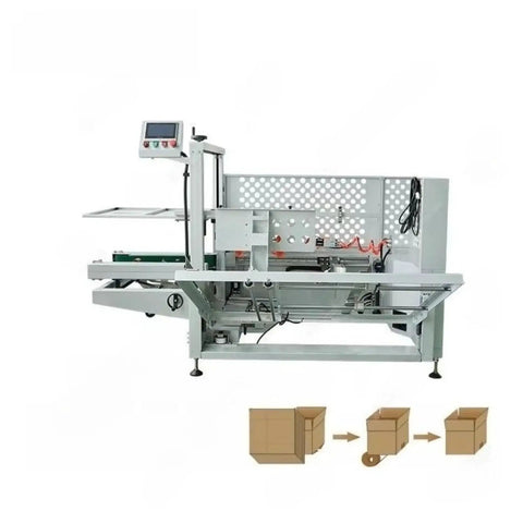 Effortless Box Sealer Machine For Fast Carton Sealing, Heavy Duty Sealing Equipment With Simple Operation And Adjustable Speed, Built For Fulfillment Centers, Warehouses, And Small Business Shipping Needs. white metal carton sealer with conveyor and control panel