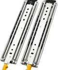 Heavy Duty Drawer Slides With Secure Locking Mechanism Industrial Furniture Hardware Rails shown in silver and yellow for kitchen cabinets.