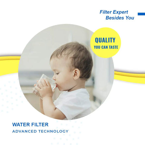 A child drinking water symbolizing the safety of the Under Sink Water Filter Replacement For Filtrete 3US-AF01 And Whirlpool WHCF-SRC SUFC SUF.