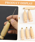 3 Piece Awl Handle Set For Leather Crafting And Woodworking With Ergonomic Wooden Grip Replacement Stitching Tool For Do It Yourself Sewing Projects showing close-up of wooden awl with metal tip.