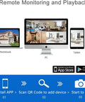 Remote monitoring setup for All In One WiFi Security Camera System With NVR Kit, viewed on notebook, PC, tablet, and phone.