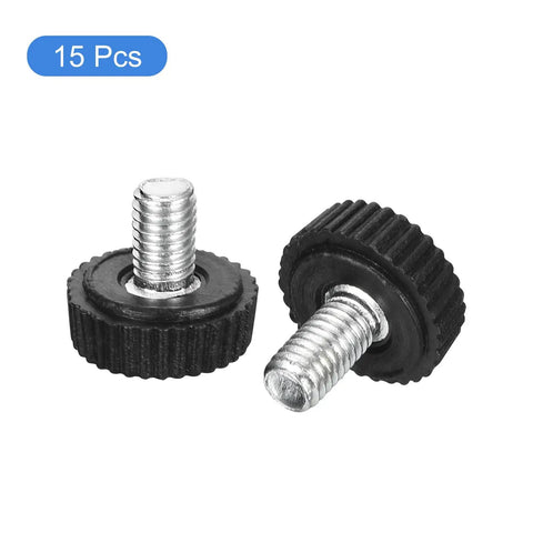 Heavy Hitter Black M5x8mm Threaded Knurled Thumb Screws Zinc Plated Carbon Steel Clamping Knobs shown in two views.