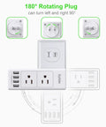 Rotating Plug Power Strip With Six Outlets And Four USB Ports Swivel Wall Adapter Surge Protector Up To 1700 Joules 3 Sided Outlet Expander White