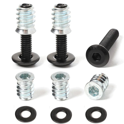 30 Piece 1/4-20 Threaded Wood Inserts And Bolts Kit For Woodworking With Washers, Black Oxide Fasteners, 15mm Inserts And 1 Inch Bolts.