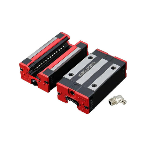 Get Your Hands On This High Precision Linear Guide Rail Kit HGH25CA Featuring Smooth Square Carriages And Ultra Low Friction Bearings For Effortless Machine Motion And Super Accurate Sliding Action Today. HGH20CA linear guide rail kit with red square carriages and metal fitting