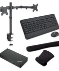 Thunderbolt 4 Workstation Dock With 230W Power And 4K To 8K Video Output Bundled With Dual Monitor Stand And Wireless Keyboard Mouse Combo Plus Gel Palm Rest Pad.