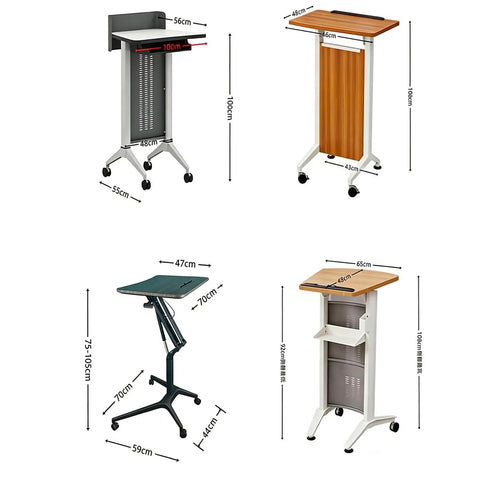 Rock Solid Portable Podium Stand With Quick Tilt Locks And Heavy Duty Casters That Roll Smoothly For Teaching Lectures Boardroom Meetings Church Services And Live Presentations with dimensions shown.