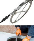 Heavy Duty Steel Tape Drain Snake For Tough Main Sewer Clogs And Grease Buildup Professional Unblock Rod in use for clearing pipes.