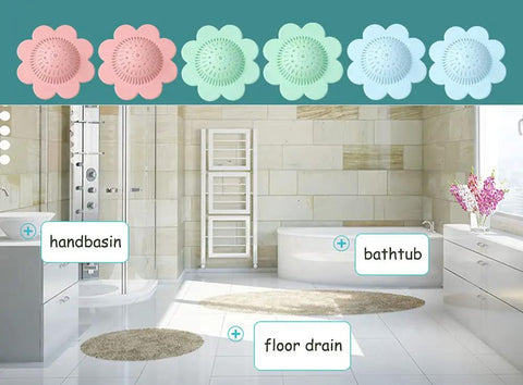 4 Pack Silicone Drain Hair Catcher Shower Cover With Sweet Flower Bead Chain Design As The Real Deal Hair Stopper For Bathtub Sink Floor To Lock In Debris In Blue Green White And Pink For Home Bathroom Or Kitchen Setup