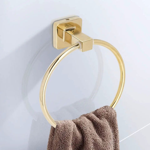 Gold Finish 4 Piece Bathroom Hardware Set With 17 Inch Towel Bar, Towel Ring, Wall Mounted, Polished Stainless Steel