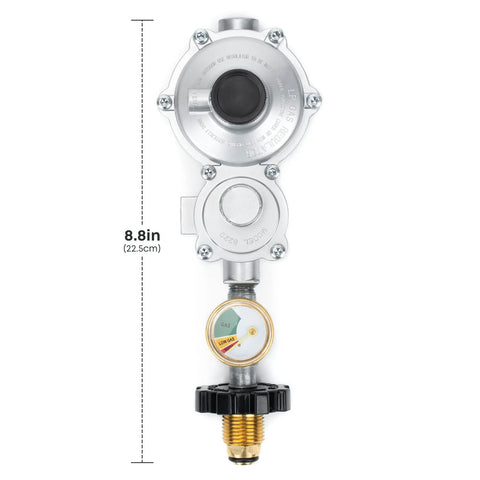 Stanbroil propane regulator with gauge, horizontal two-stage, 3/8 in NPT and POL tank connection
