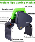 No Nonsense Heavy Duty Electric Pipe Cutter Machine For Steel Copper Stainless Steel And Pvc Plumbing, showing features like lift switch and power cord.