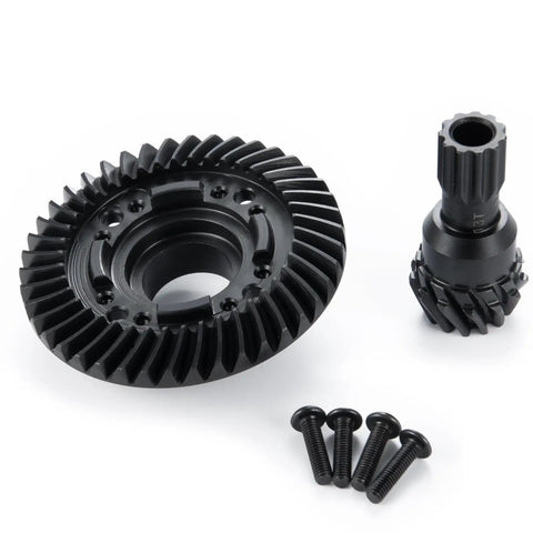 Beefy Steel Front And Rear Differential Gear Set For 1 To 5 Scale RC Cars 13 Tooth Pinion And 42 Tooth Ring Gears in black finish