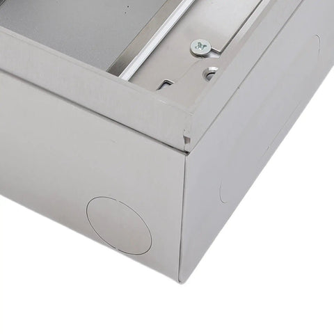 Close-up of the stainless steel frame of Badass Recessed Floor Power Outlet Kit With 4 Stainless Steel Sockets