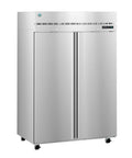 Heavy Duty Two Section Upright Freezer featuring locked stainless steel doors, designed for bustling restaurants and cold storage workflow.
