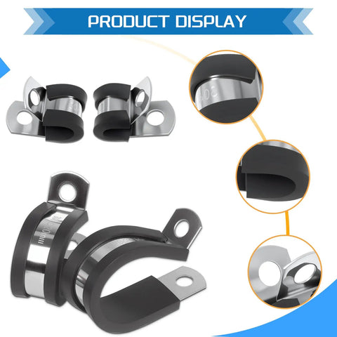 Heavy Duty 304 Stainless Steel Cable Clamps Set With Rubber Cushioned P Clamp Design detail view