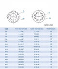 Size chart for Heavy Duty 304 Stainless Steel Lock Washers Set M3 To M12 with internal and external star teeth.
