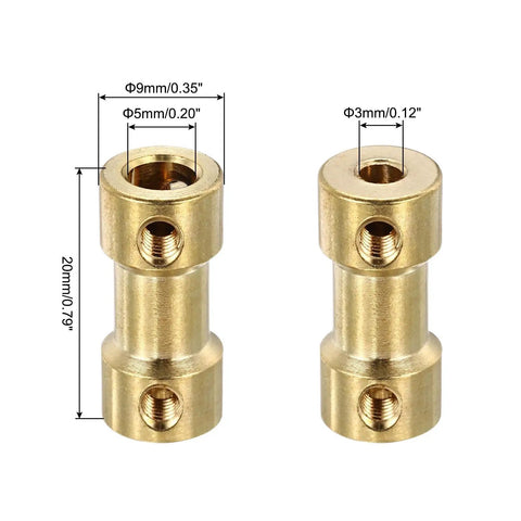 Five Pack 3mm To 5mm Brass Shaft Coupling Joint Connectors With Screws And Hex Wrench Flexible Motor Shaft Coupler For RC Cars Wheels Tires And Model Machinery, 20mm brass coupler
