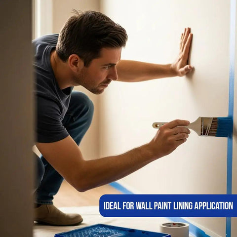 Man using Two Pack 3 Inch Angle Paint Brushes With Durable Wooden Comfort Grip For Easy Control and a Thick Synthetic Filament