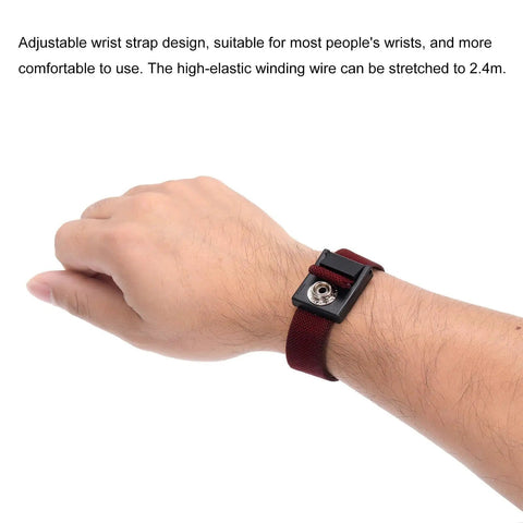 Person wearing ESD Anti Static Wrist Strap Kit, 11.8 Inch, 3 Pack, Adjustable Stick Buckle, for electronics repair.