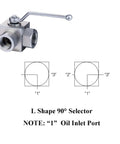 Taixin 3-way high-pressure ball valve with lever, 3/8 in NPT female hydraulic ports, L-bore.