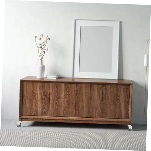 Top Shelf Barn Door Hardware Kit Featuring Quiet Rolling Sliding Door Pulleys And Slick Track Wheels For Hassle Free Wardrobe Closet Roller Replacement System With Smooth Gliding Heavy Duty Gate Caster Tracks displayed on a wooden sideboard.